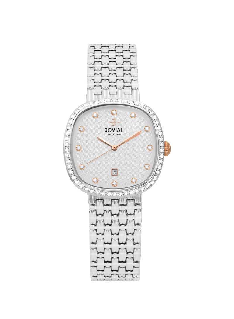 JOVIAL 5094 LSMQ 01 ZE Women's Fashion watch, White Dial, Quartz, Date Display, Stainless Steel Band,28mm - Image 1